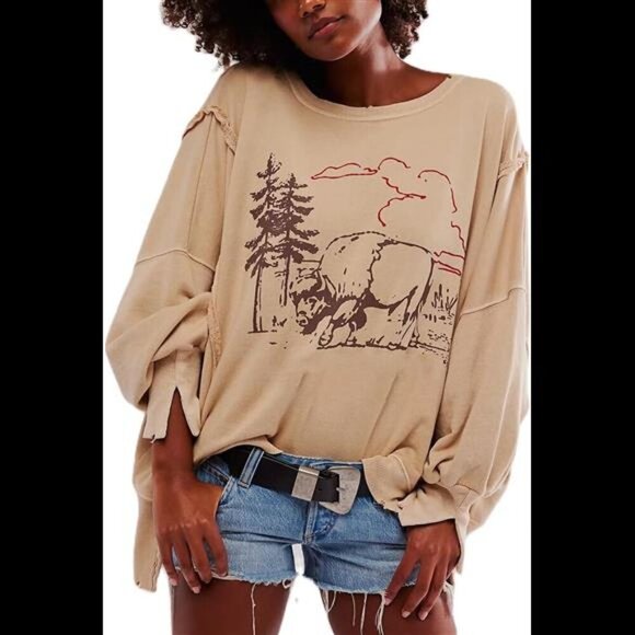 Sweaters - NEW Oversized Y2K Graphic Sweatshirt for Women - Long Sleeve Vintage Crewneck